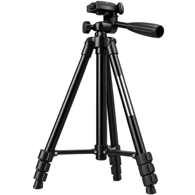 3120 360° Horizontal Tiktok Tripod 3120 Camera Stand with Phone Holder Clip 4 section legs with clip lock - Black Size: 35 x 8 x 8cm by Doob Cart - Rokomari product